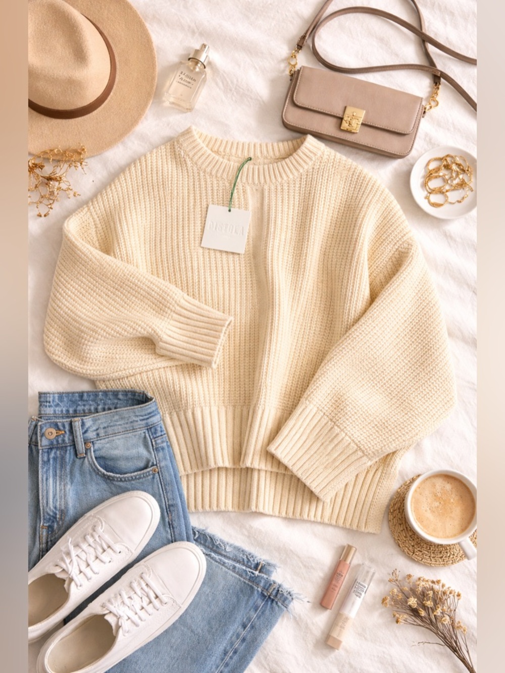 Pistola Cream Chunky Knit Sweater NWT | Oversized Cozy Pullover | Size Small